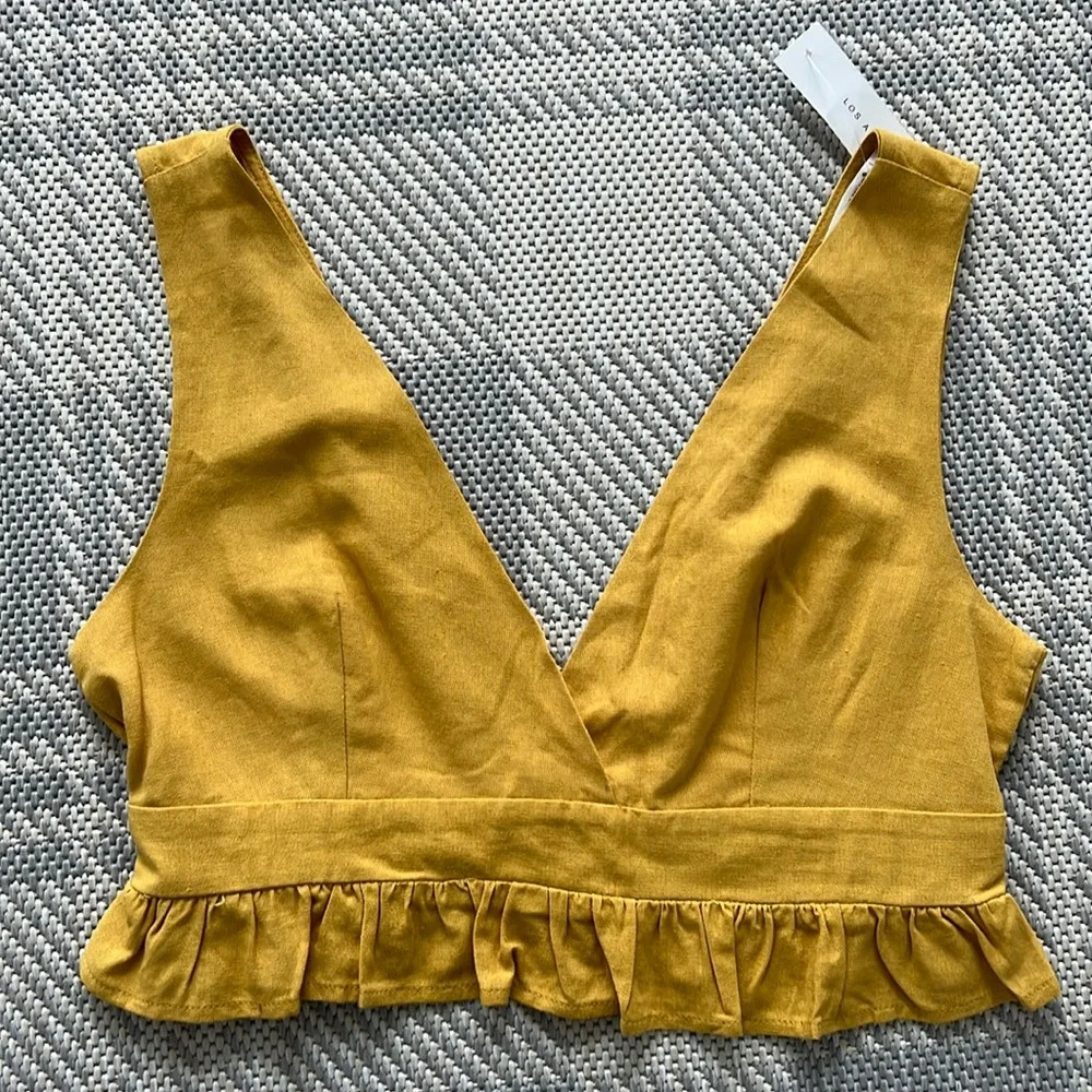 TIMING | Linen V Neckline Frill Hem Top